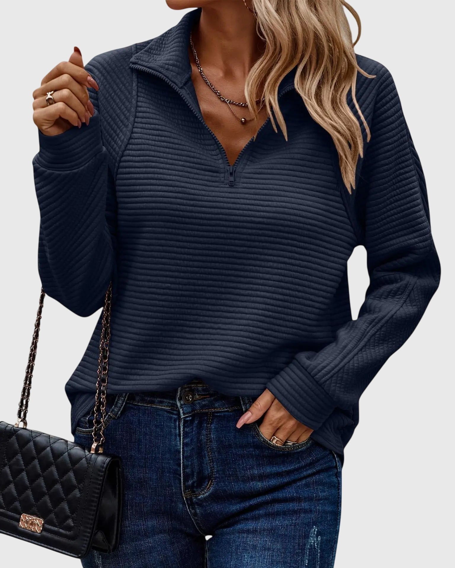 Molly - Elegant Half-Zip Sweater-15547990737269-Nancy & Mae Savannah