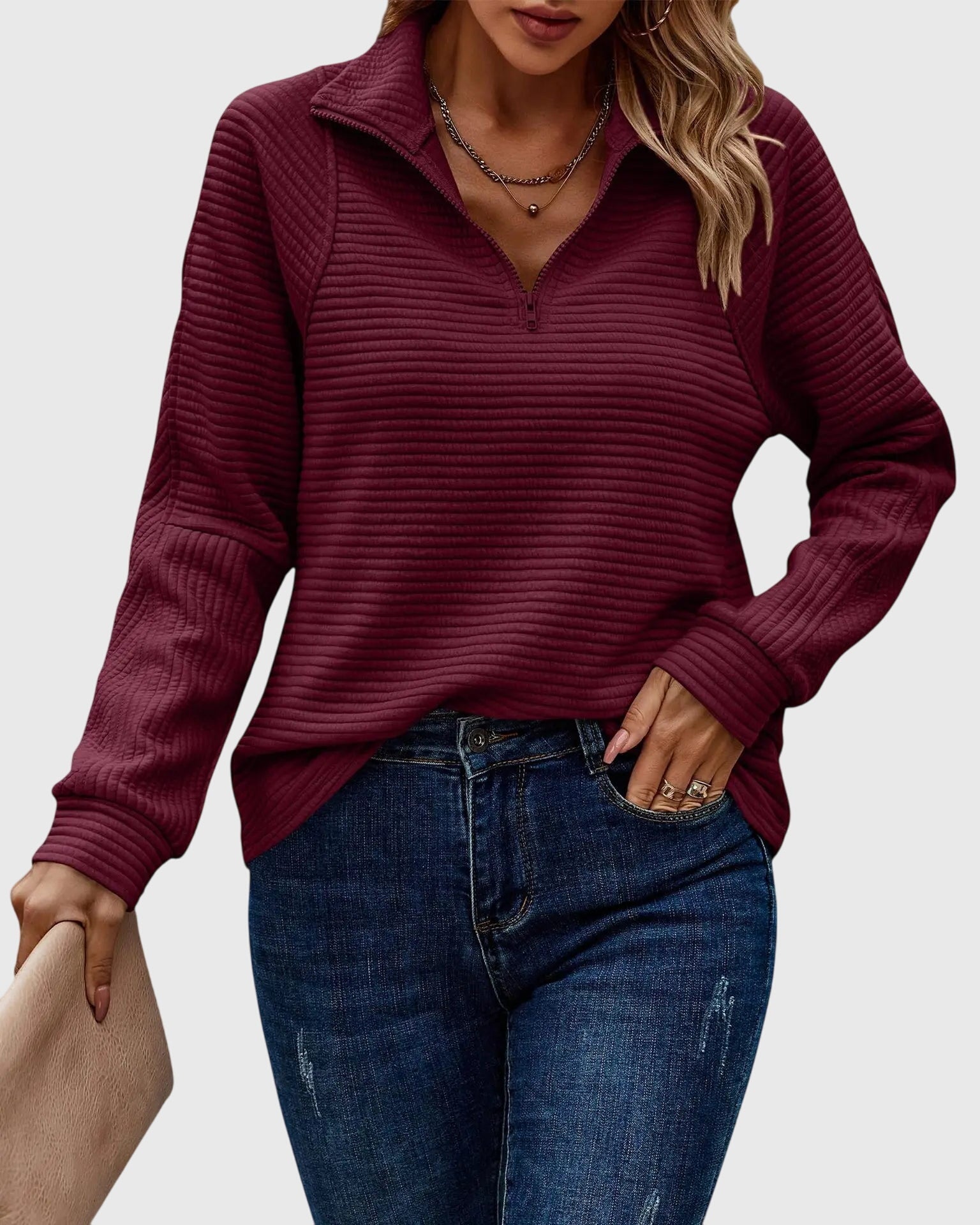 Molly - Elegant Half-Zip Sweater-15547990737269-Nancy & Mae Savannah
