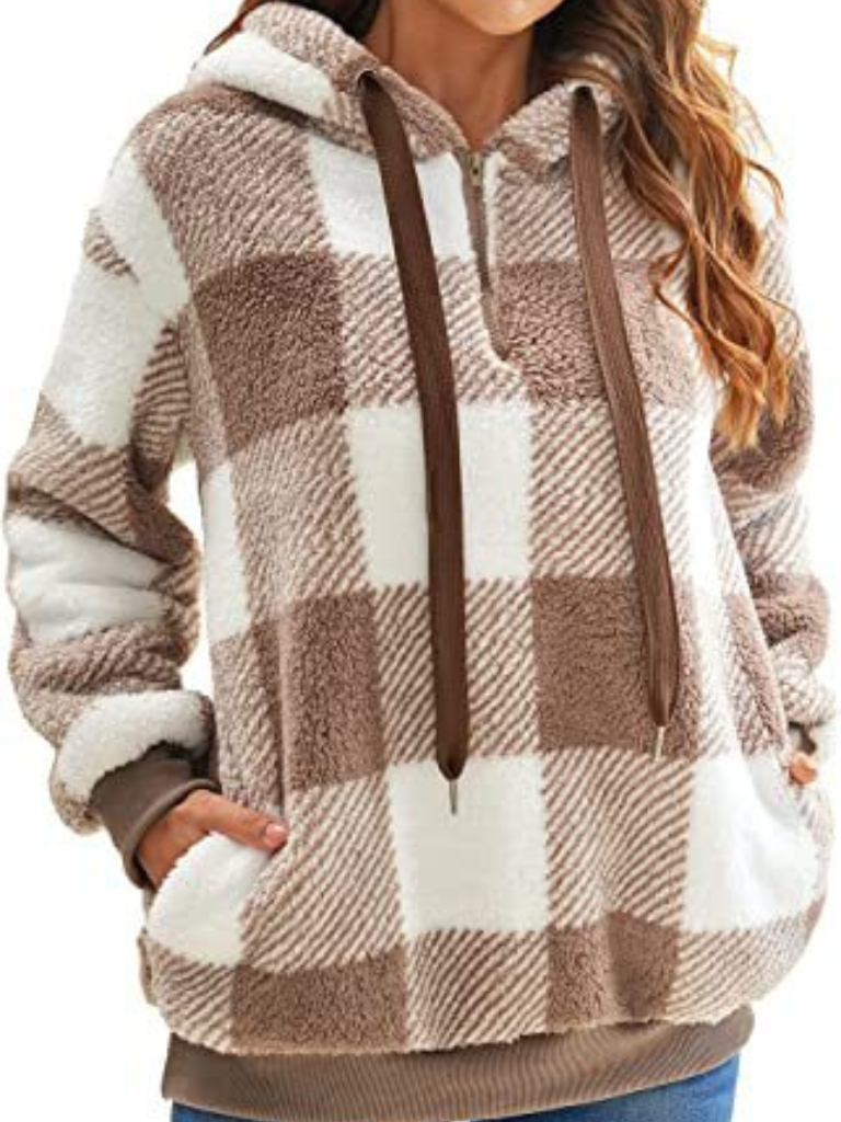 NICOLE - CHECK FLEECE HOODIE-15549015851381-Mirella Fiore