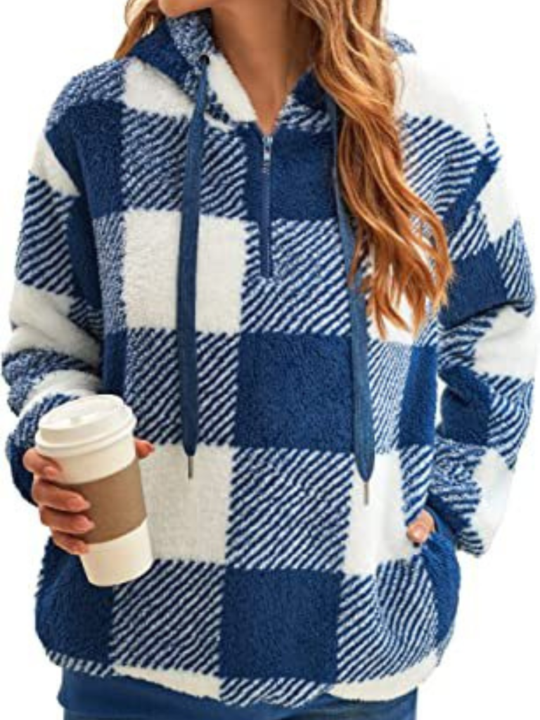 NICOLE - CHECK FLEECE HOODIE-15549015851381-Mirella Fiore