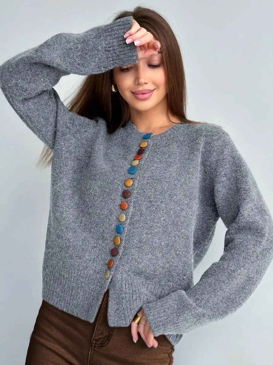 NOELLE - BUTTON-ACCENT CARDIGAN-15519212405109-Mirella Fiore