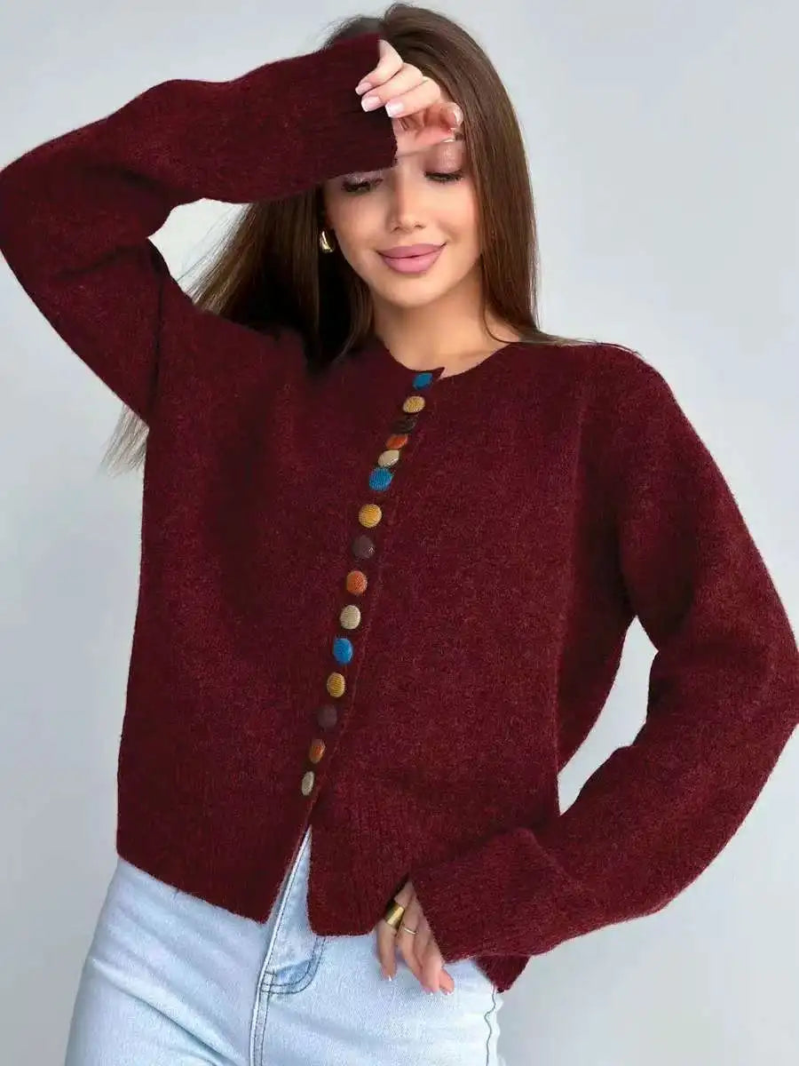 NOELLE - BUTTON-ACCENT CARDIGAN-15519212405109-Mirella Fiore