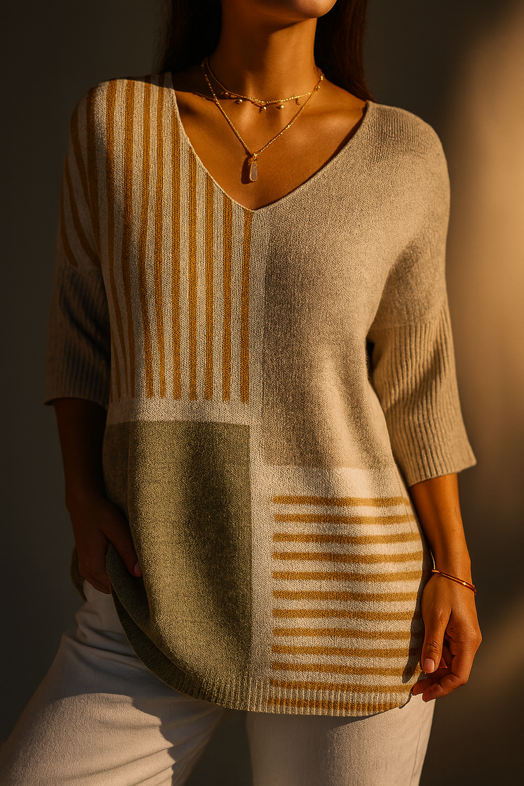 Nancy - Women's Abstract Geometric Pattern Art Print Casual Knit Pullover-15544856838517-Mirella Fiore