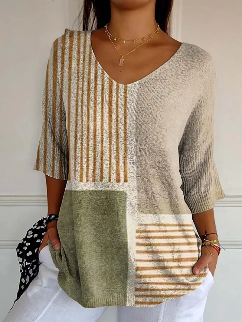 Nancy - Women's Abstract Geometric Pattern Art Print Casual Knit Pullover-15544856838517-Nancy & Mae Savannah