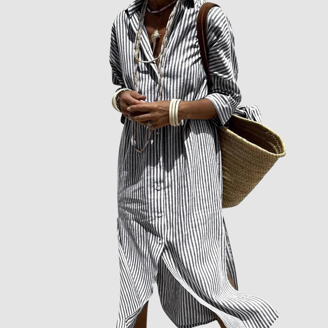 Nichole - Elegant Striped Summer Dress-15553262125429-Mirella Fiore
