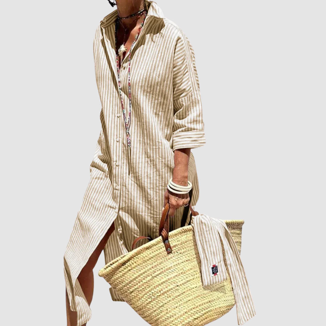 Nichole - Elegant Striped Summer Dress-15553262125429-Nancy & Mae Savannah