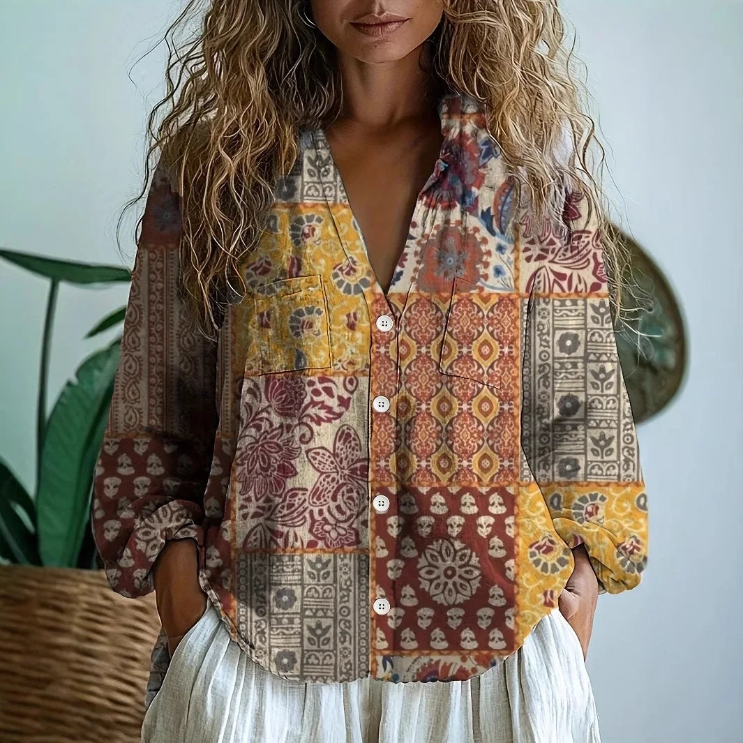 Paloma - Elegant Patchwork Blouse-15542195323253-Nancy & Mae Savannah