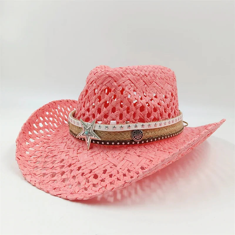 Rialora – Beaded coral – Straw cowboy hat-15133813899637-Nancy & Mae Savannah