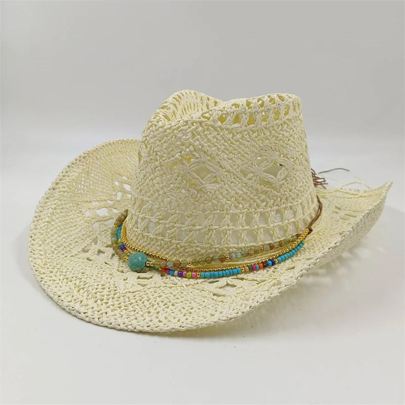 Rialora – Beaded coral – Straw cowboy hat-15133813899637-Nancy & Mae Savannah