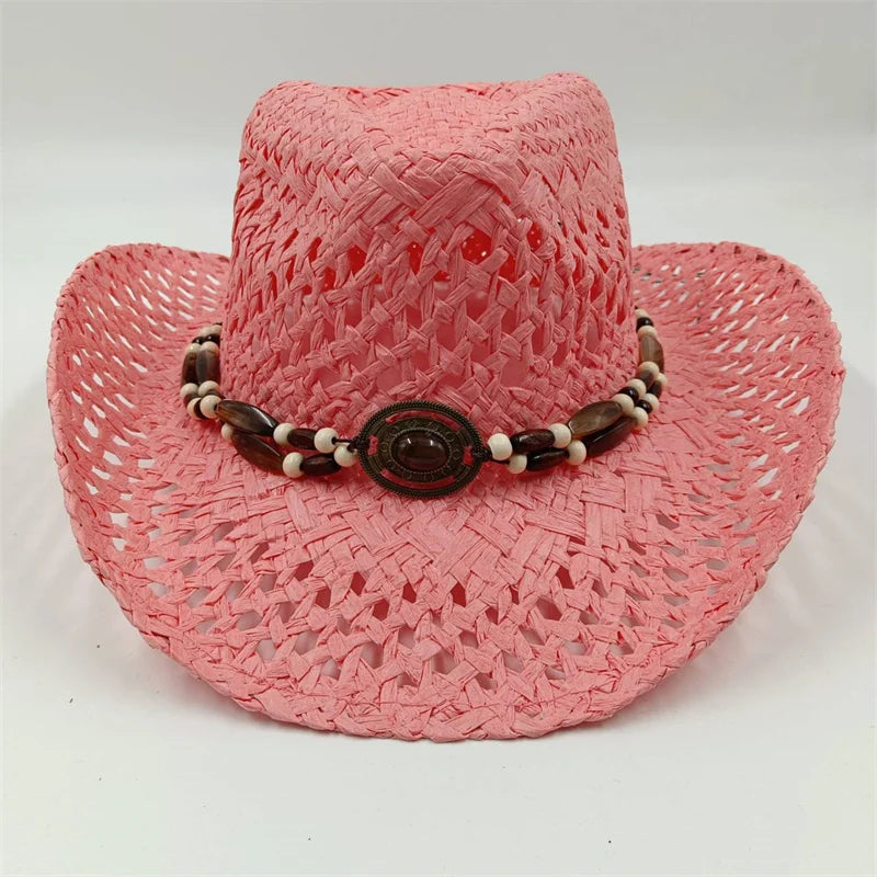 Rialora – Beaded coral – Straw cowboy hat-15133813899637-Nancy & Mae Savannah
