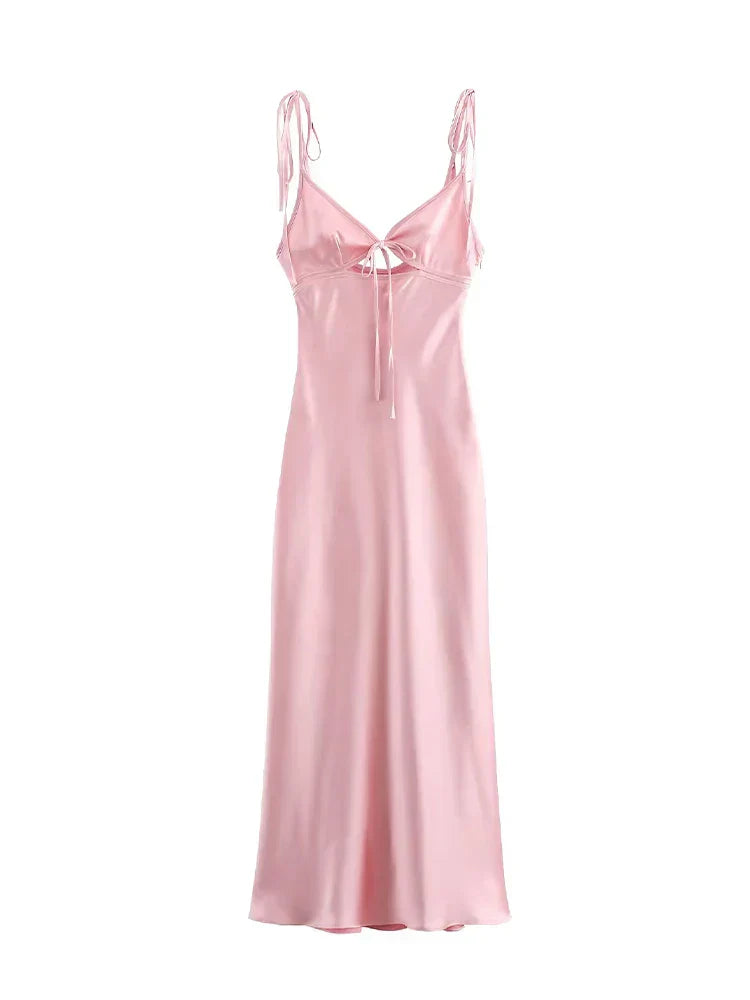 Roselène – Satin tie strap – Cut-out midi dress-15133711991157-Mirella Fiore