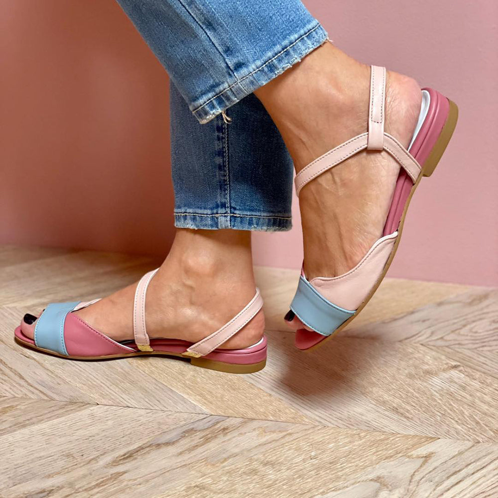Roselina - Asymmetrical color-block pink sandals-15530389897589-Nancy & Mae Savannah