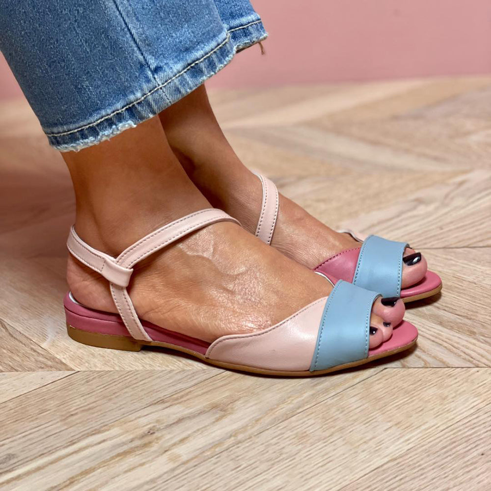 Roselina - Asymmetrical color-block pink sandals-15530389897589-Nancy & Mae Savannah