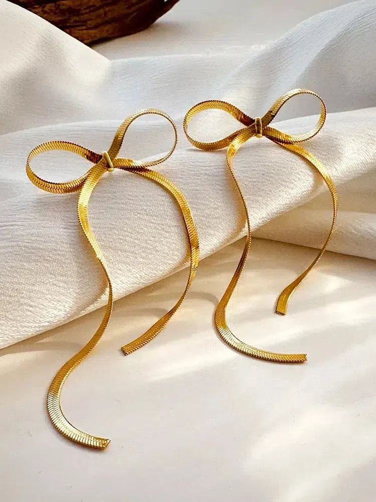 Sabella – Bow accents – Snake chain earrings-15227778269557-Nancy & Mae Savannah