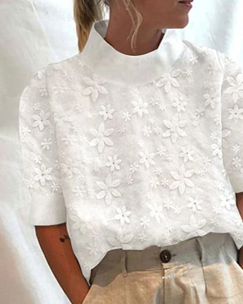 Sabine - With Embroidered Solid Stand Collar-15550696522101-Mirella Fiore