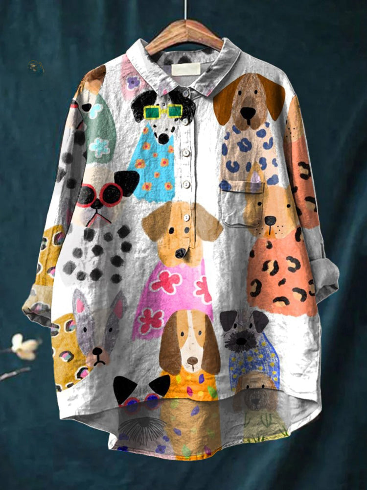 Sandra - Pawsitive Dog Print Shirt-15542214132085-Nancy & Mae Savannah