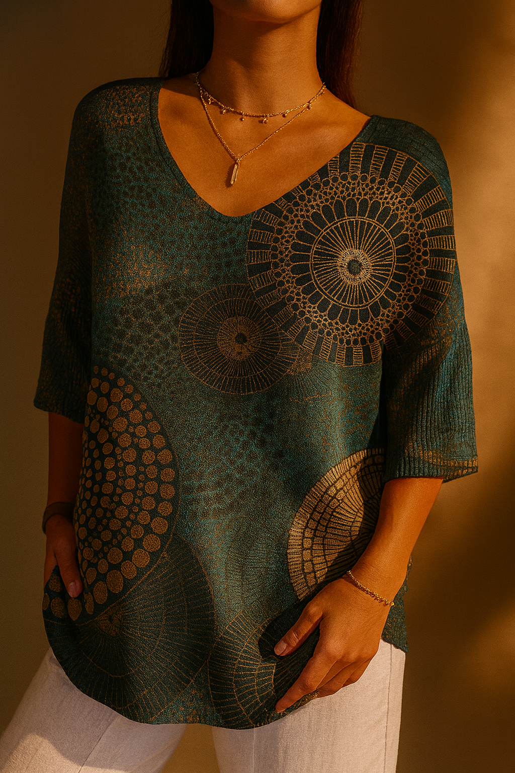 Sandra - Women's Vintage Circle Totem Abstract Geometry Casual Pullover Knit-15544857002357-Mirella Fiore