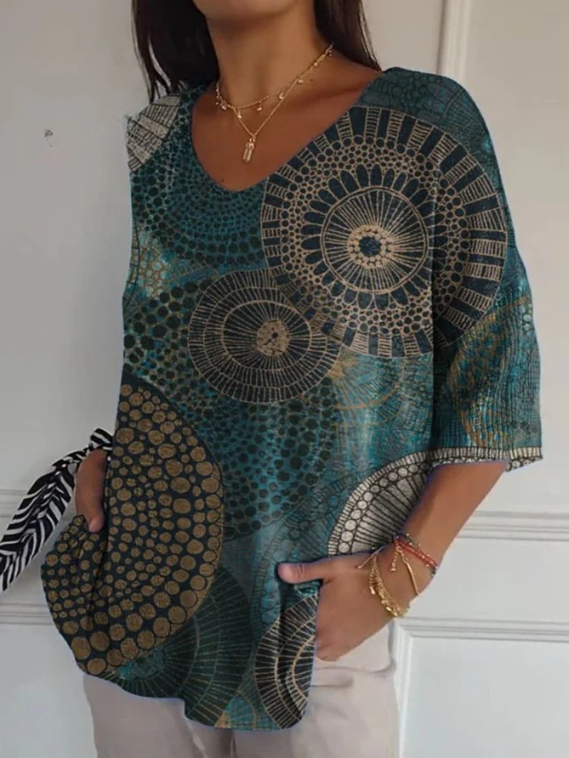 Sandra - Women's Vintage Circle Totem Abstract Geometry Casual Pullover Knit-15544857002357-Mirella Fiore