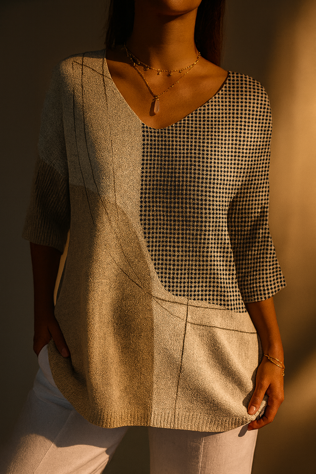 Sandy - Women's Abstract Geometric Pattern Art Print Casual Knit Pullover-15544856871285-Nancy & Mae Savannah