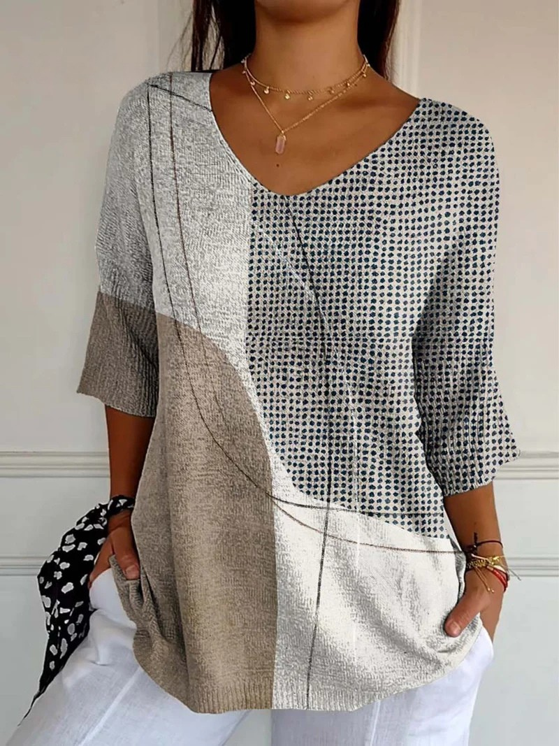 Sandy - Women's Abstract Geometric Pattern Art Print Casual Knit Pullover-15544856871285-Nancy & Mae Savannah