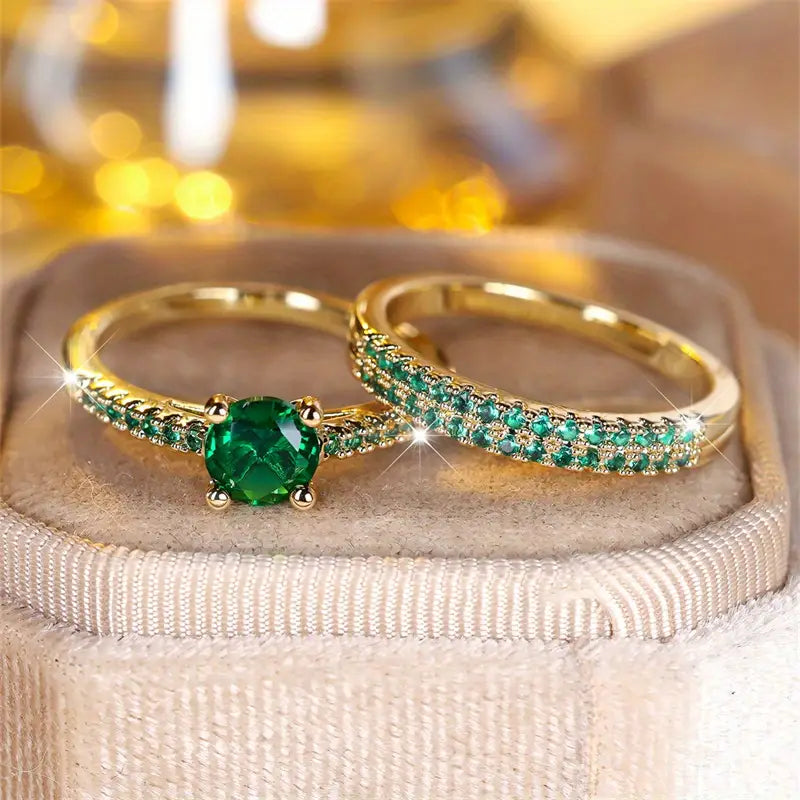 Serena Emerald Duo Ring Gold Set-15548286206325-Mirella Fiore