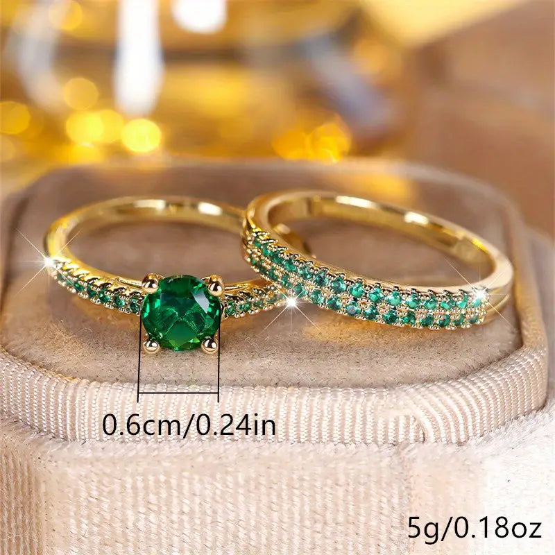Serena Emerald Duo Ring Gold Set-15548286206325-Mirella Fiore