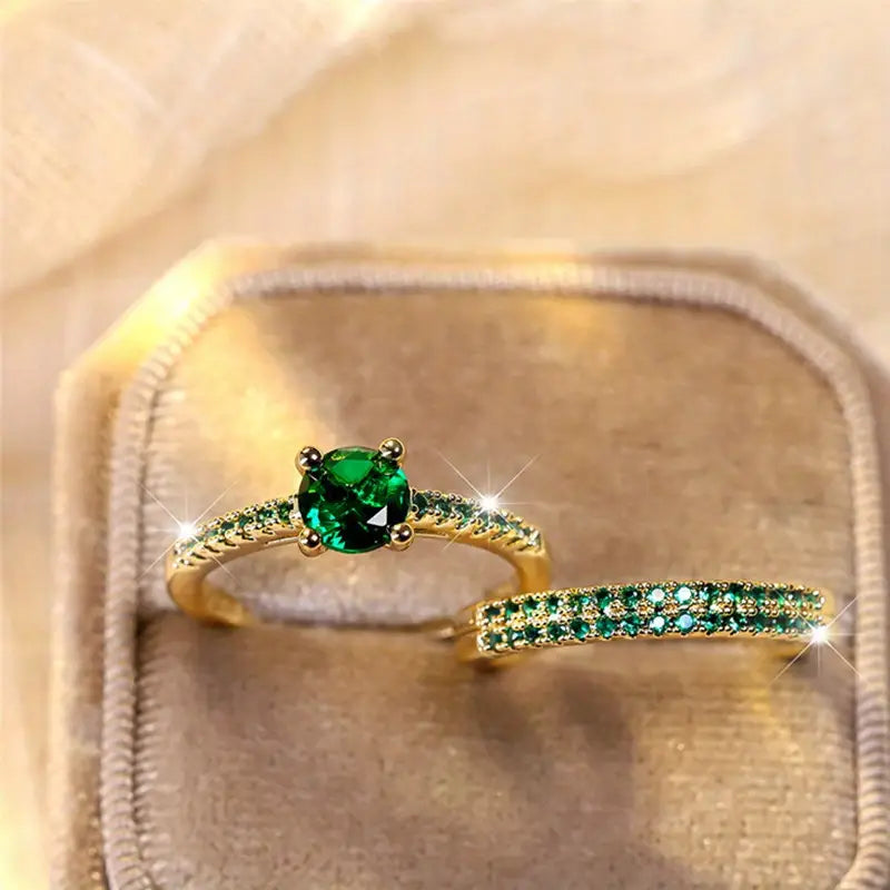 Serena Emerald Duo Ring Gold Set-15548286206325-Mirella Fiore