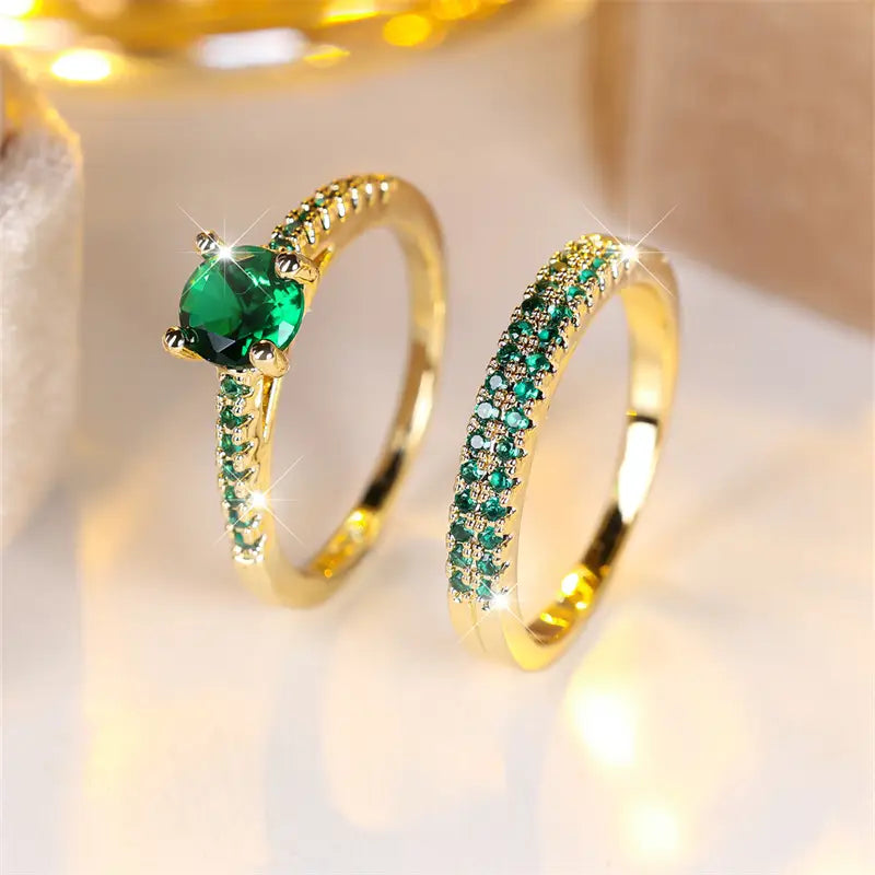 Serena Emerald Duo Ring Gold Set-15548286206325-Mirella Fiore