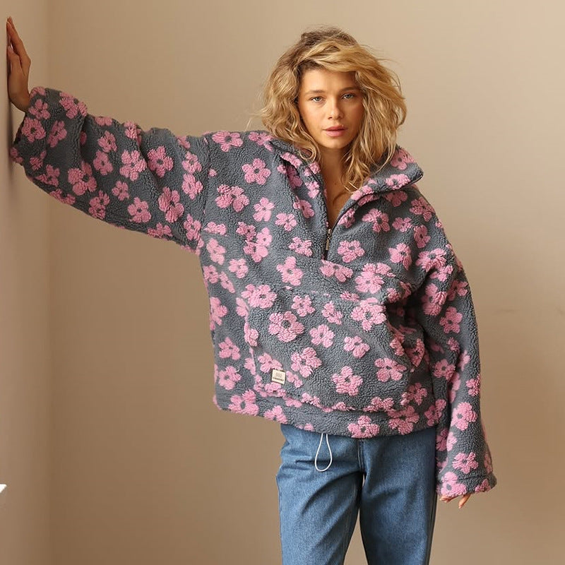 Sofia - Long-sleeved fleece jumper with floral print-15547643298165-Mirella Fiore