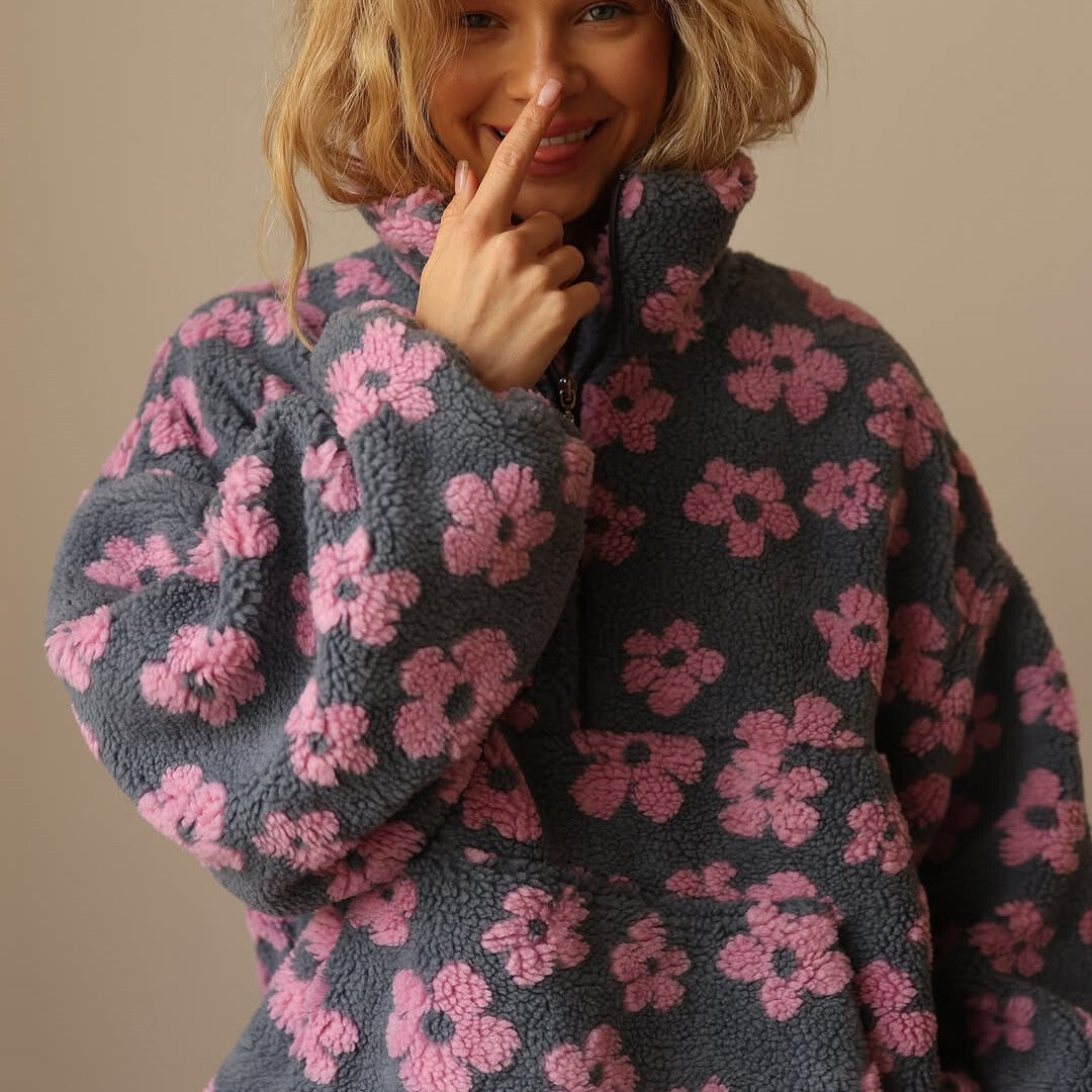 Sofia - Long-sleeved fleece jumper with floral print-15547643298165-Mirella Fiore