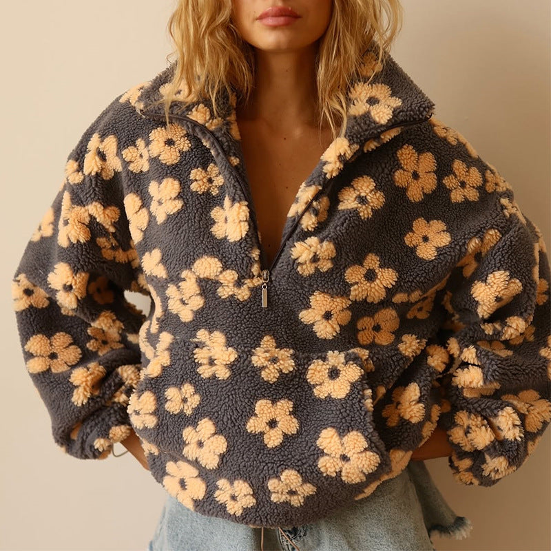 Sofia - Long-sleeved fleece jumper with floral print-15547643298165-Mirella Fiore