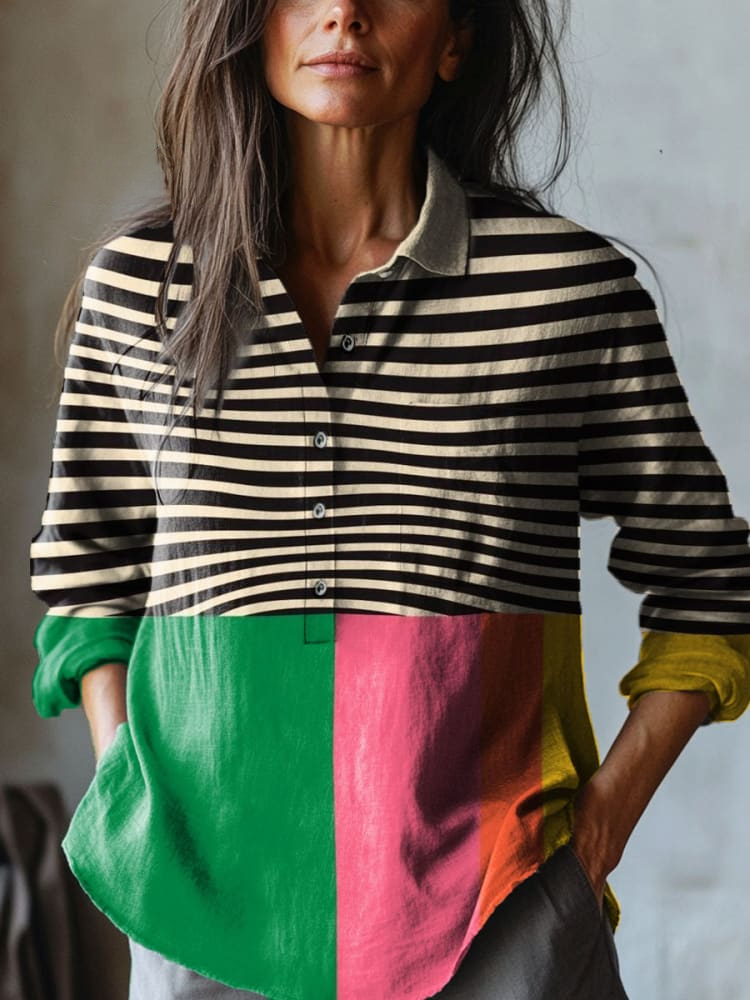 Sofie - Striped & Color-Blocked Blouse-15542195421557-Mirella Fiore