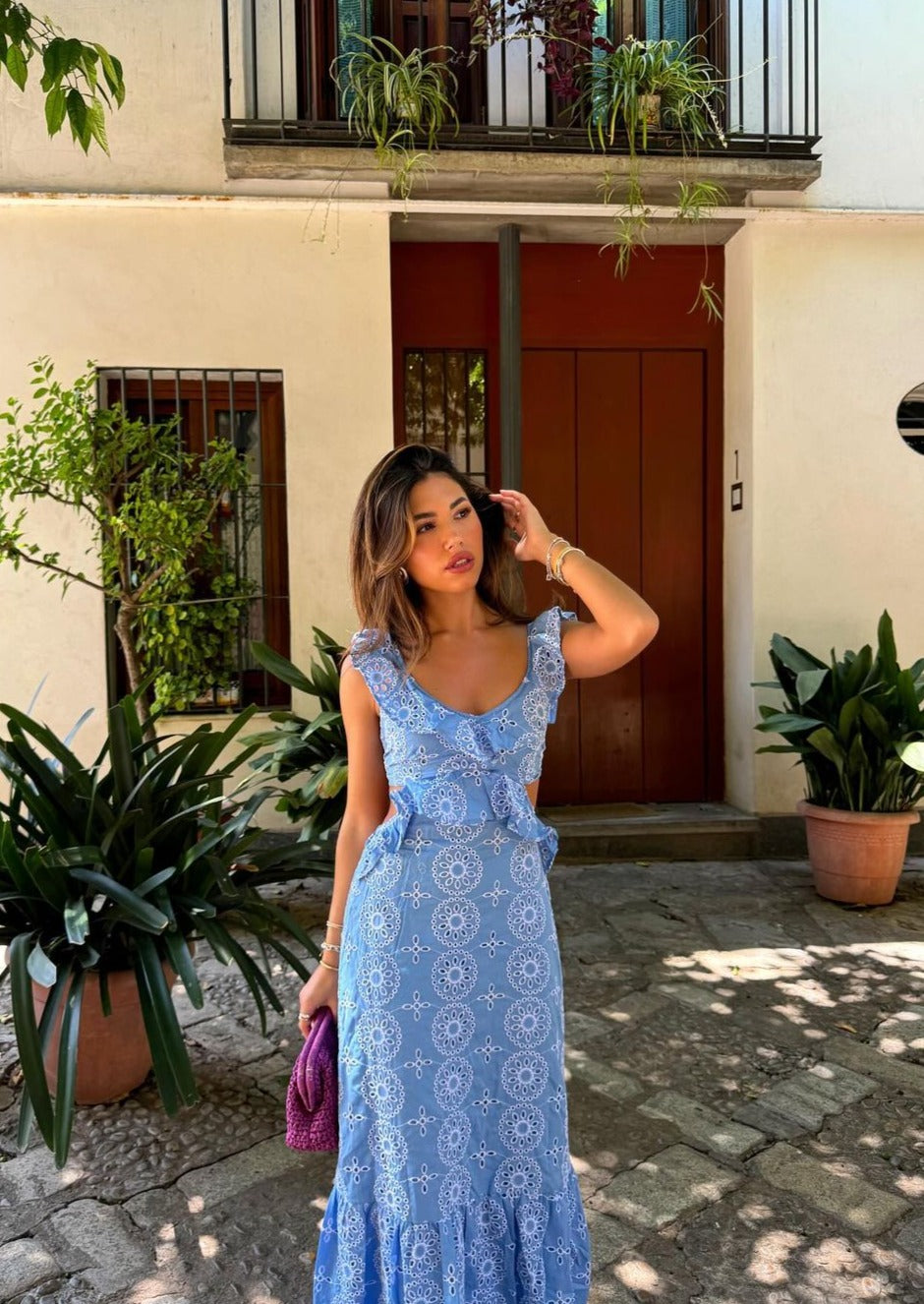 Solenca – Embroidered cut-out – Ruffle hem midi dress-15133711925621-Nancy & Mae Savannah