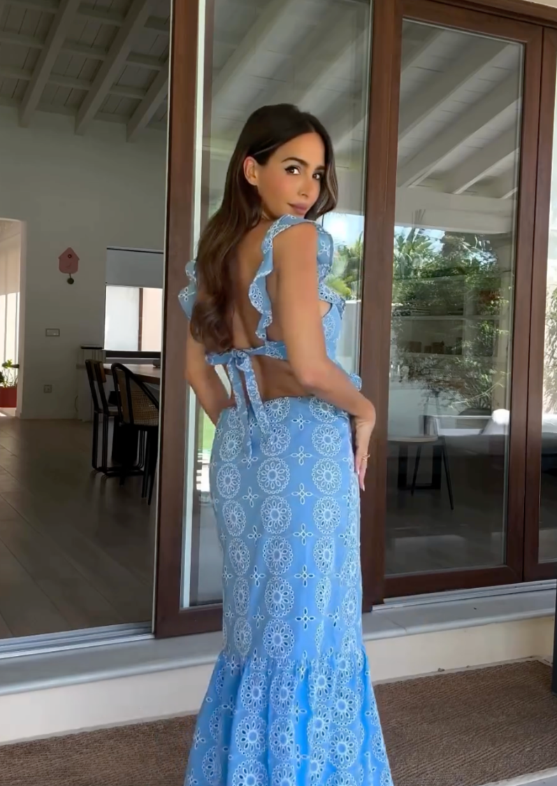 Solenca – Embroidered cut-out – Ruffle hem midi dress-15133711925621-Nancy & Mae Savannah