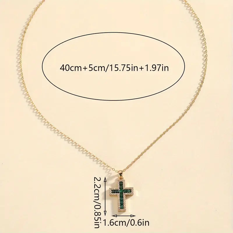 Solene Emerald Cross Pendant Gold Necklace-15548286009717-Nancy & Mae Savannah
