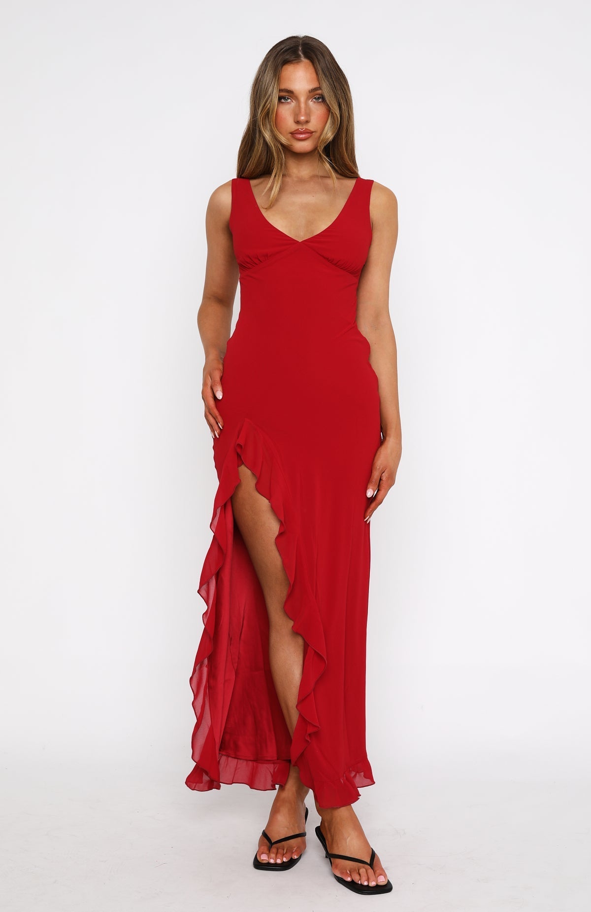 Solivanna – Ruffle slit – Maxi evening dress-15260656632181-Mirella Fiore