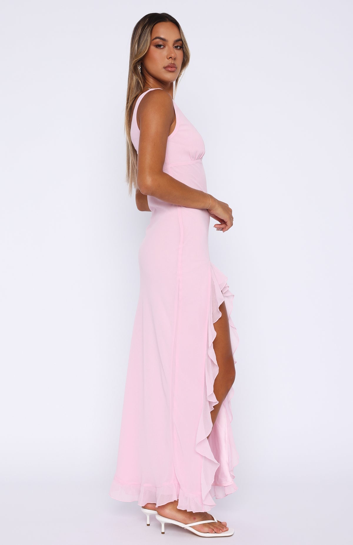 Solivanna – Ruffle slit – Maxi evening dress-15260656632181-Mirella Fiore