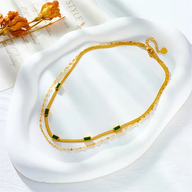 Sorella Gem Double-Layer Retro Gold Necklace-15548286108021-Mirella Fiore