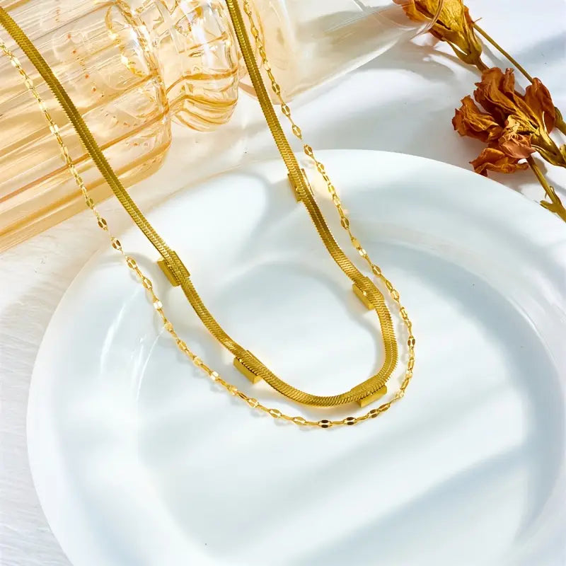 Sorella Gem Double-Layer Retro Gold Necklace-15548286108021-Nancy & Mae Savannah