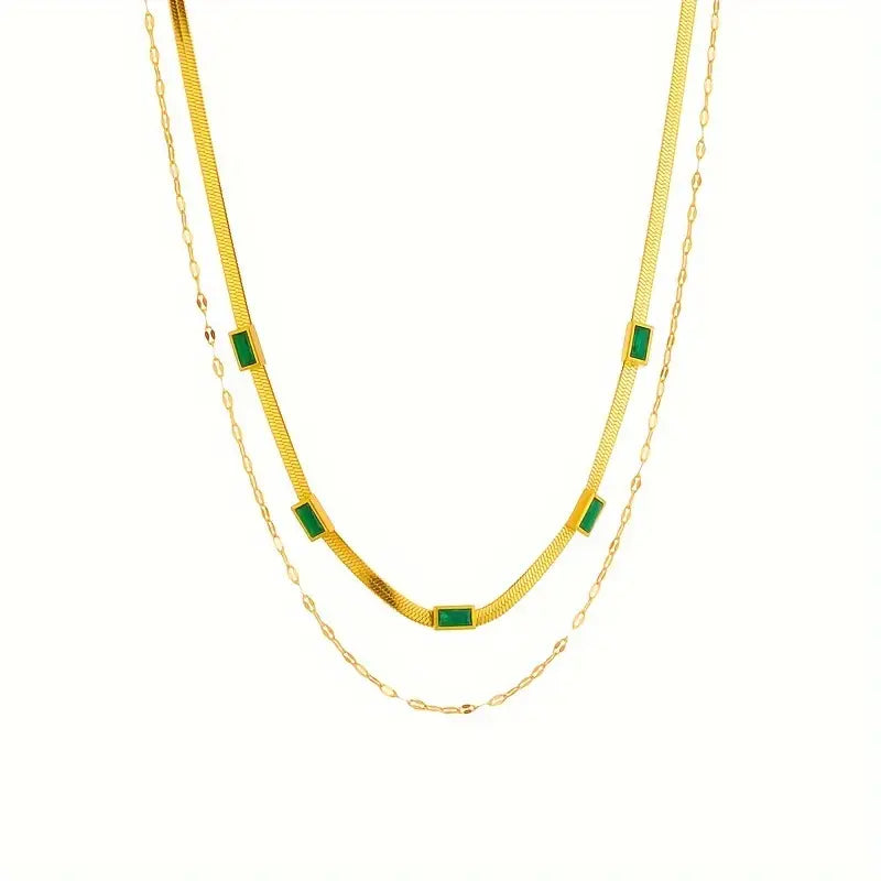 Sorella Gem Double-Layer Retro Gold Necklace-15548286108021-Nancy & Mae Savannah