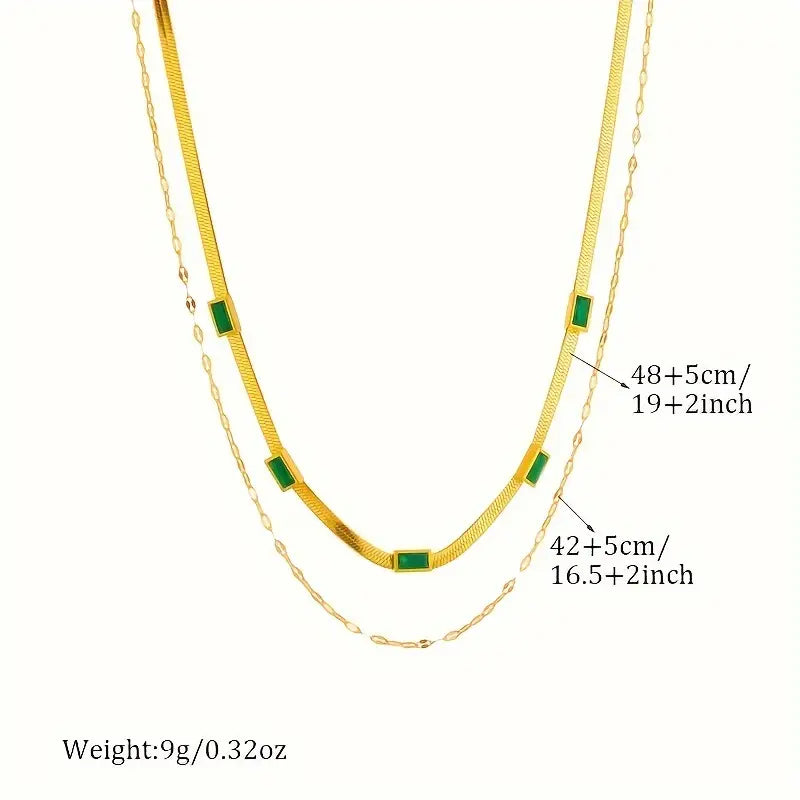 Sorella Gem Double-Layer Retro Gold Necklace-15548286108021-Nancy & Mae Savannah