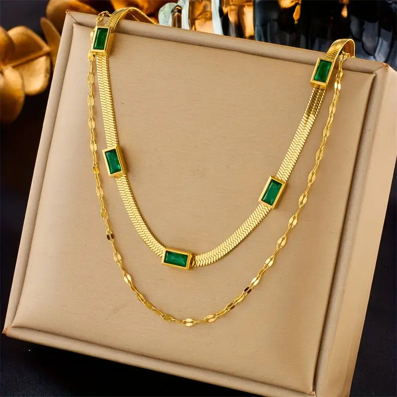 Sorella Gem Double-Layer Retro Gold Necklace-15548286108021-Nancy & Mae Savannah
