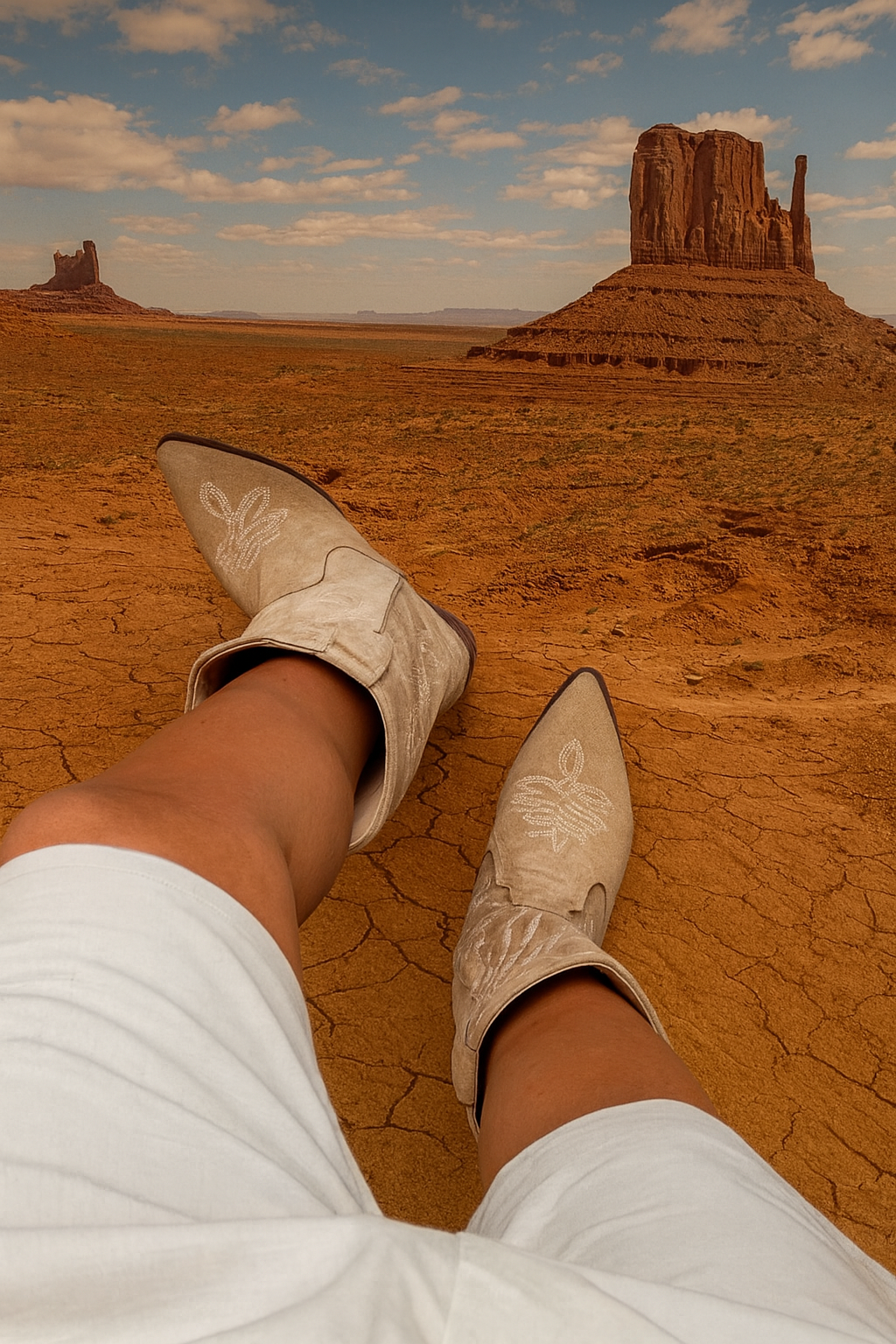 Suede Cowboy Boots - Beige-15553238598005-Mirella Fiore