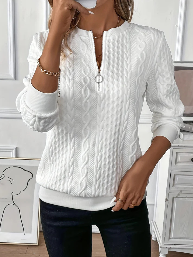 THALIENNE - CABLE KNIT ZIP SWEATER-15549014081909-Nancy & Mae Savannah