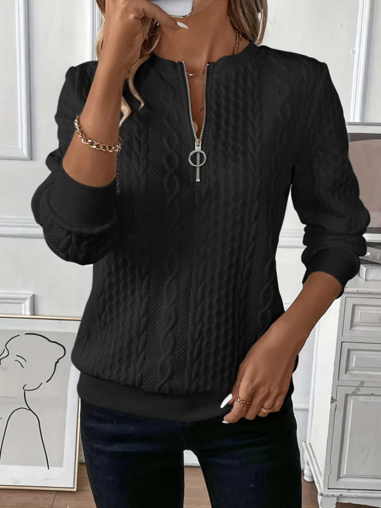 THALIENNE - CABLE KNIT ZIP SWEATER-15549014081909-Nancy & Mae Savannah