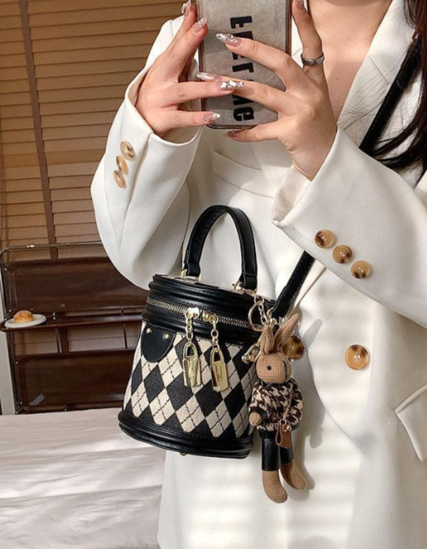 Tessalyn – Argyle bunny charm – Crossbody handbag-15209173811573-Nancy & Mae Savannah