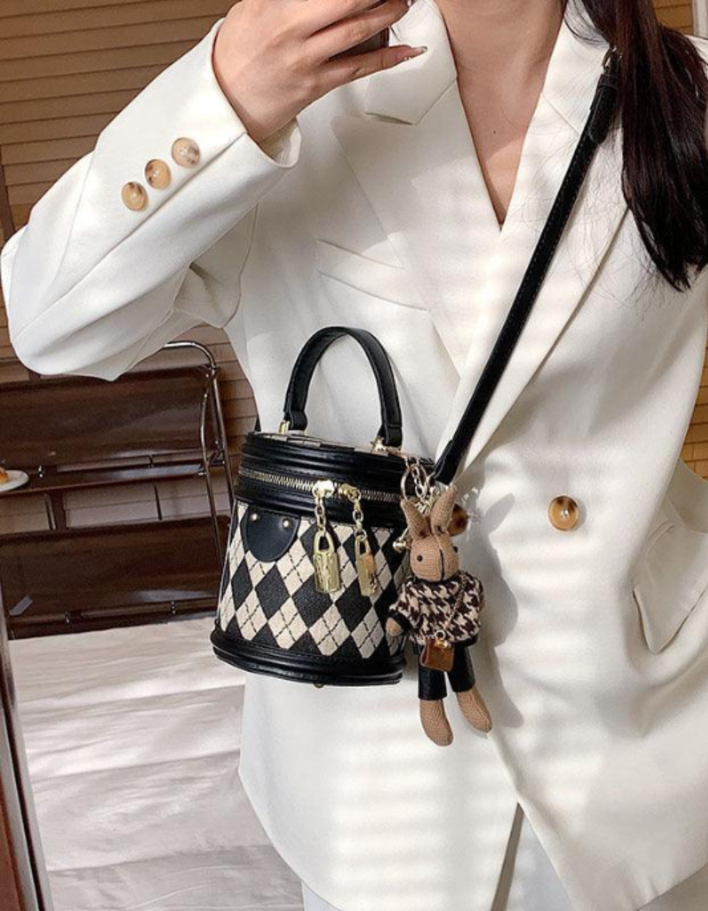 Tessalyn – Argyle bunny charm – Crossbody handbag-15209173811573-Nancy & Mae Savannah