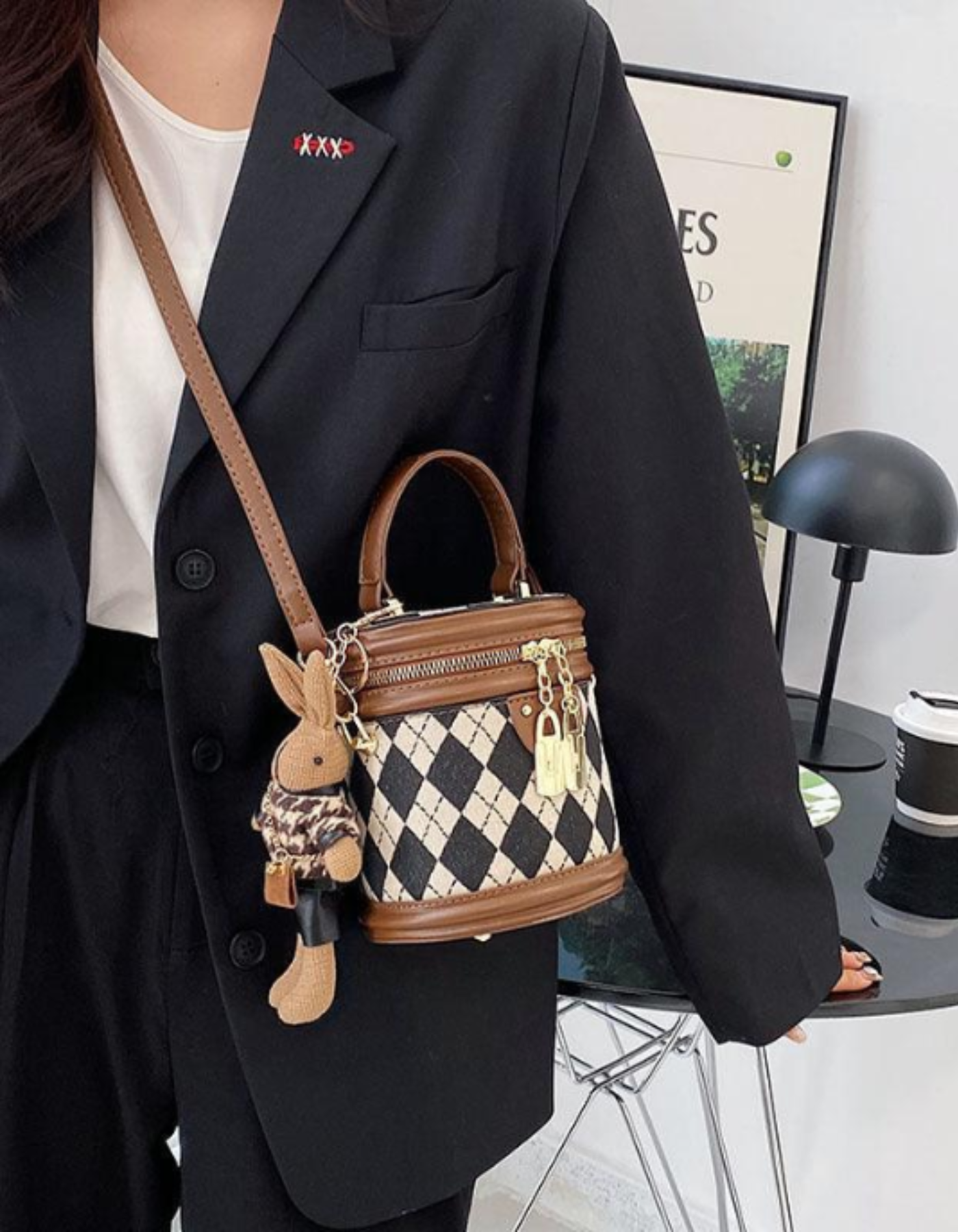 Tessalyn – Argyle bunny charm – Crossbody handbag-15209173811573-Nancy & Mae Savannah