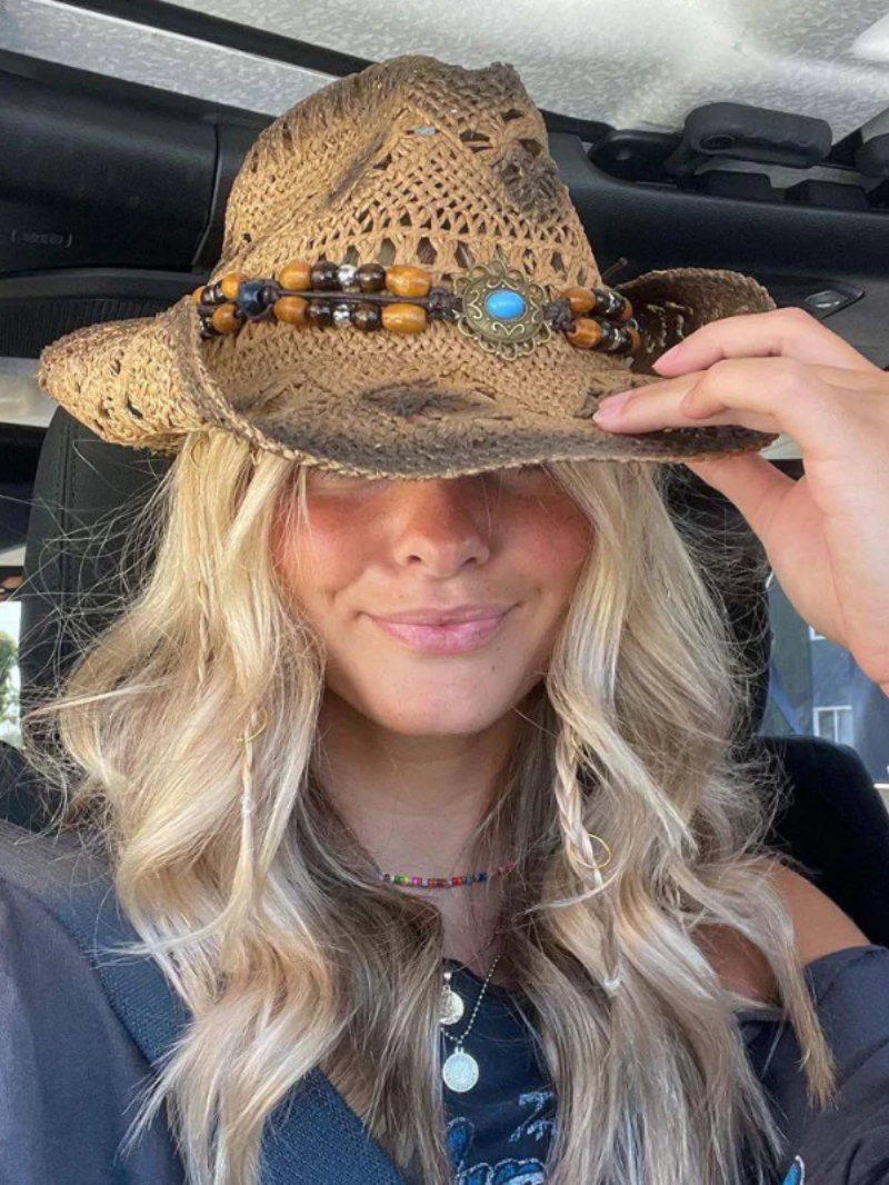 Tessalyn – Turquoise beaded – Straw cowboy hat-15133796204917-Mirella Fiore
