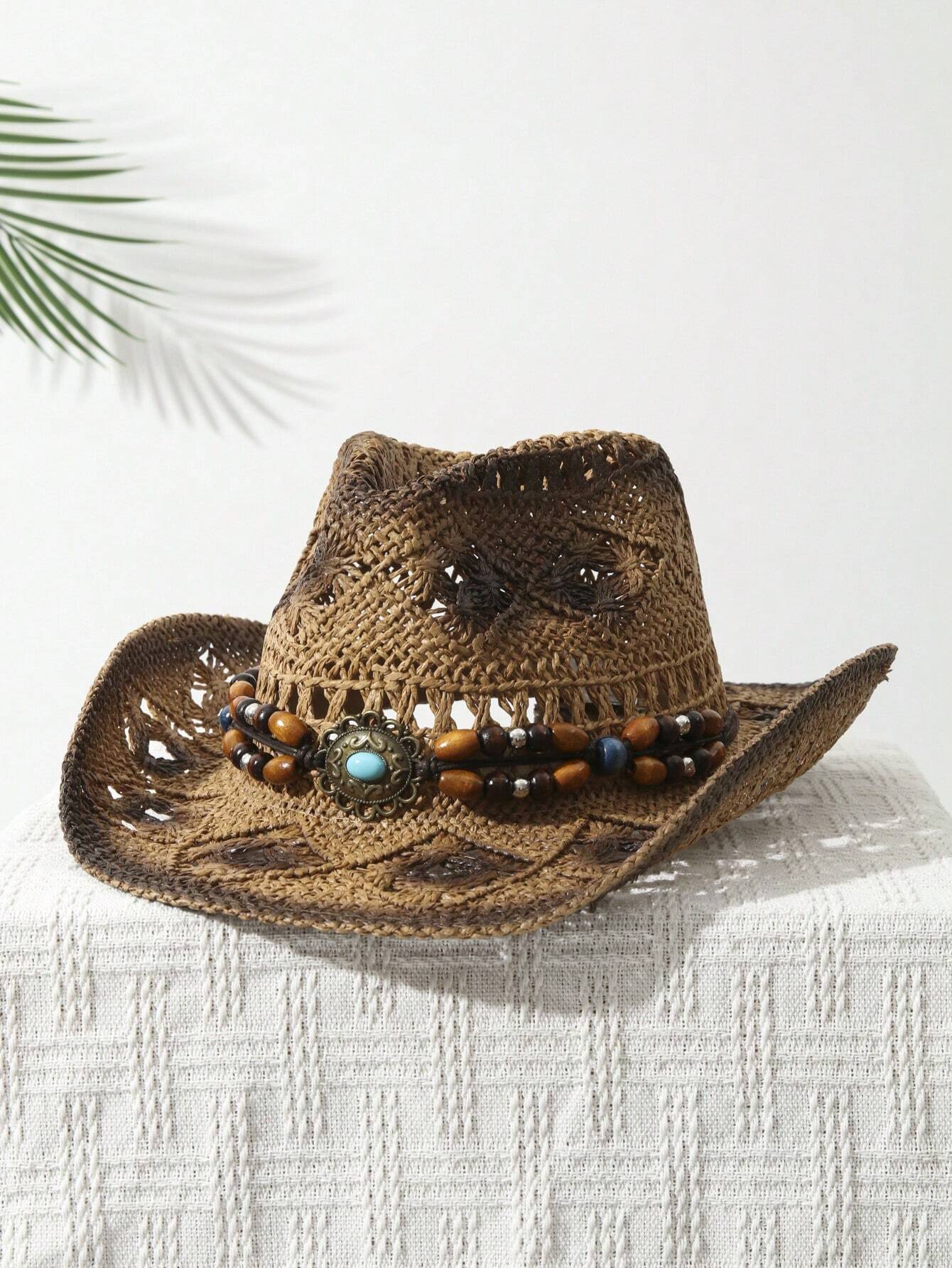 Tessalyn – Turquoise beaded – Straw cowboy hat-15133796204917-Nancy & Mae Savannah